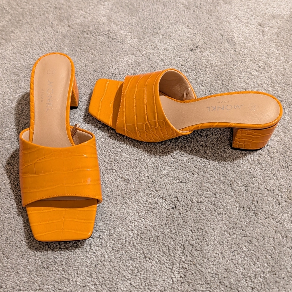 Monki faux croc mule heeled sandals
